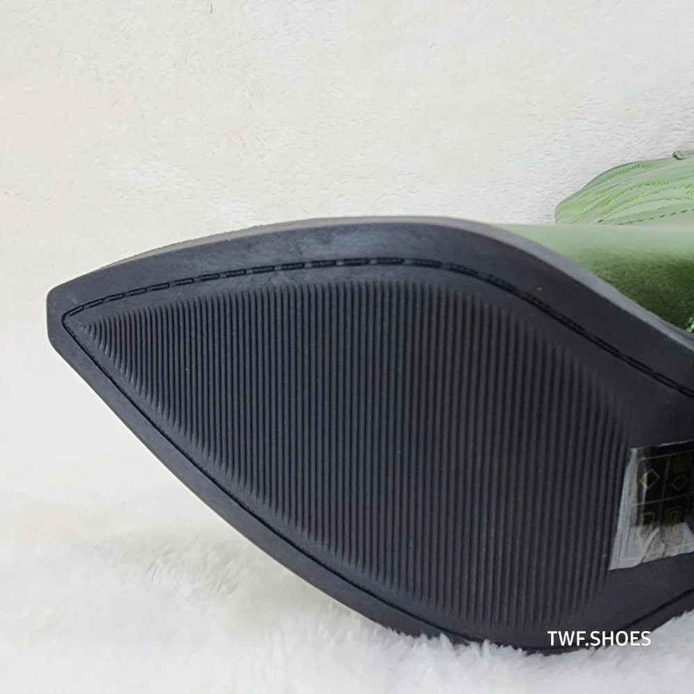 Electric Cowboy Brush Metallic Matte Western Knee High Cowgirl Boots Green - Picture 10 of 11